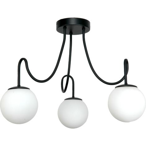 Lámpara de techo colgante negra con pantalla de cristal blanco 15-282 TED