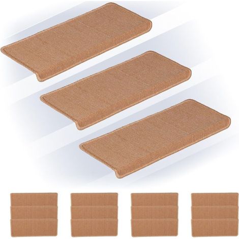 Bardusch - Marchette d'escalier rectangulaire, Auto-adhésive, lot Pratique de 3, L x P : 65 x 24 cm, Beige