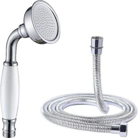 Klassischer Duschkopf fürs Badezimmer. Traditionelle Handbrause im Telefonstil. Retro-Keramikgriff. Regendusche mit 1,5 m Schlauch (Chrom).