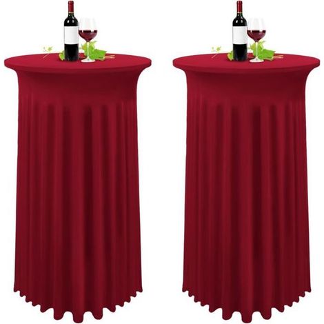2pcs Housses table haute – Élasthanne extensible 80x110cm – Pour mariage, cocktail – Bordeaux (1/4)