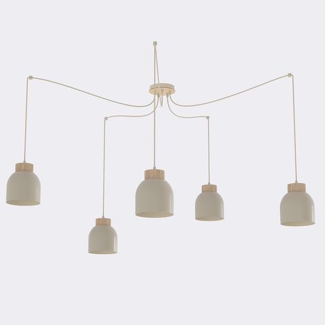 Lampada a sospensione KRU in acciaio beige e legno