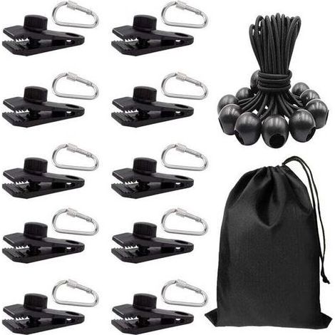 pair 31x Clip de Bâche et Tendeur Elastique et Mousquetons Pince à Bâche Set pour Coupe-Vent Camping Bâche Voiture Piscine Bateau Couvre (1/4)
