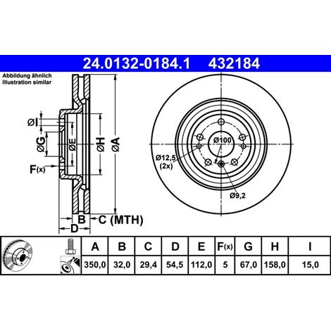 Lot de 2 Disques de frein ATE 24.0132-0184.1 MERCEDES-BENZ 166 421 07 12