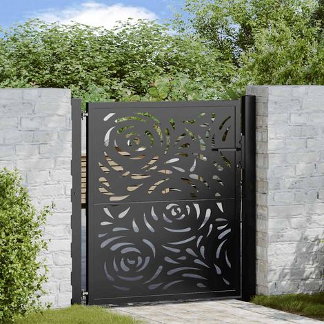 Gartentor Schwarz 100x100 cm Stahl Flammendesign