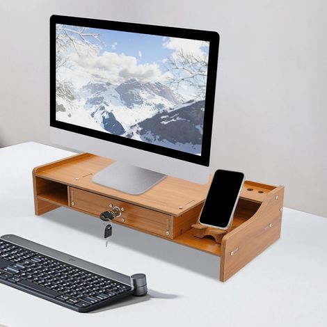 Soporte para monitor de madera, soporte para pantalla, soporte para ordenador, portátil, impresora, 48 x 20 x 10,5 cm, color madera (1/5)