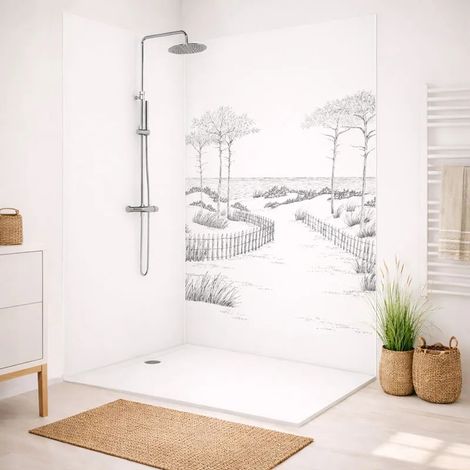 Lot de 2 panneaux de douche en aluminium (90x220 & 120x220 cm) + profilés blanc - Les Landes - Noir et blanc (1/5)