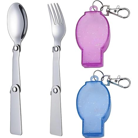 Couvert Pliable - 2 Pièces - Acier Inoxydable - Fourchette Et Cuillère - Randonnée Et Voyage - Avec Boîte