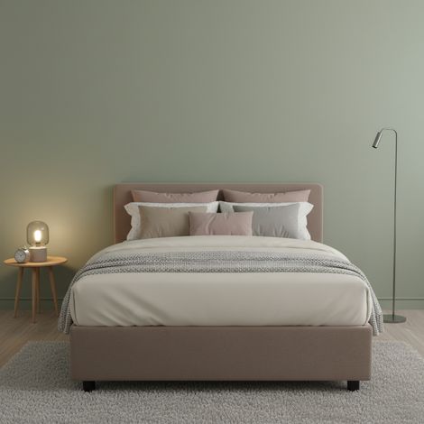 Talamo Italia - Letto piazza e mezza Aftis, Letto contenitore con rivestimento in tessuto, 100% Made in Italy, Apertura laterale, con materasso Cm 120x190 incluso, Tortora (1/5)