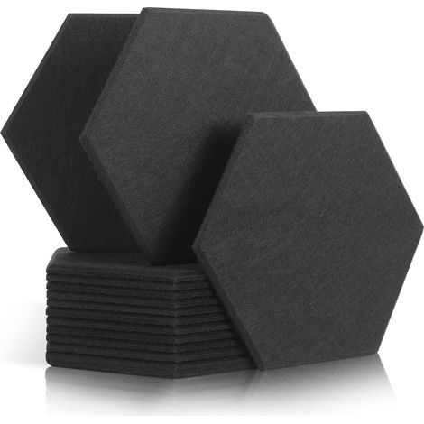12 Pièces Panneaux Acoustiques Hexagonal- 30 x 26 x 1 cm Mousses Acoustiques - Pour Studio d'enregistrement, Bureau, Studio et Décoration Murale (Noir) (1/5)