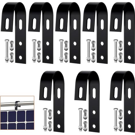 Crochets Panneau Solaire Balcon, 8 Pièces, Inox 304 Sans Perçage Acier Inoxydable 304 Noir, 8 Crochets et Visserie Complète, pour Balcon, Garde-Corps et Clôture sans Perçage (1/5)