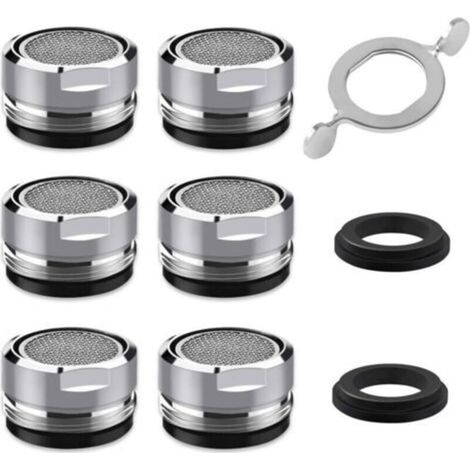Mousseur Robinet M24, 6 Pièces Aerateur Robinet Economie Eau Avec Filtre en Acier Inoxydable et ABS, comprendre 8 joints et 1 clé à Mousseur chromée pour Robinet Lavabo de Salle de Bain et Cuisine