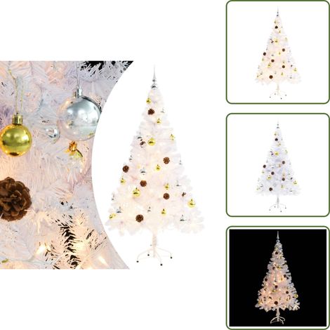 Weihnachtsdekoration - vidaXL Künstlicher Weihnachtsbaum mit Beleuchtung & Kugeln Weiß 150 cm - Lichteffekte