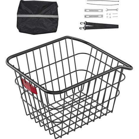 Panier arrière de vélo en fil métallique, feu réfléchissant et housse imperméable, compatible avec la plupart des porte-bagages (1/5)