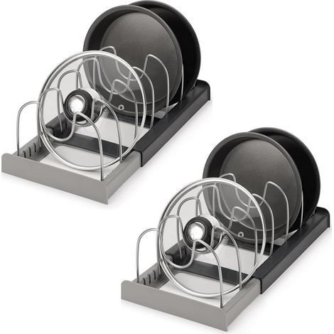 Ensemble de 2 supports réglables pour couvercles de casseroles, organisateur de couvercles de cuisine, extensible, parfait pour les casseroles, poêles et couvercles (1/5)