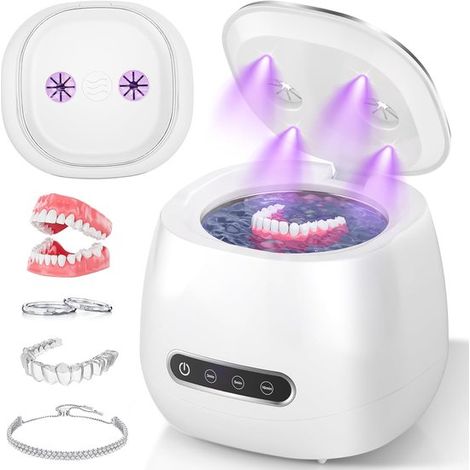 Nettoyeur de prothèses dentaires ultrasonique rechargeable avec 3 modes et une capacité de 200 ml - Blanc (1/4)