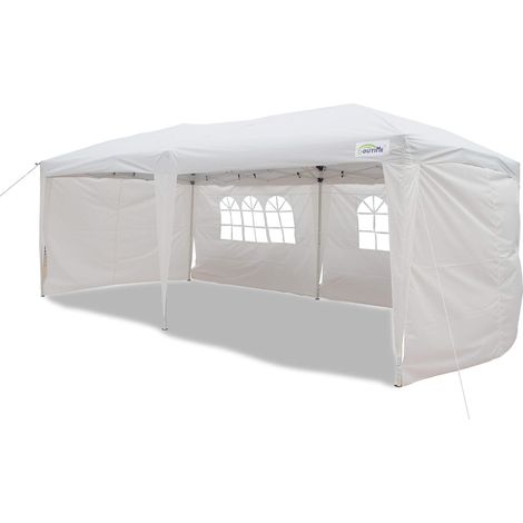 Pavillon Pliable Pop-up 3 × 6 m avec 4 parois Amovibles tonnelle d’extérieur pour jardin, sac de rangement à roulettes inclus (Blanc) (1/5)