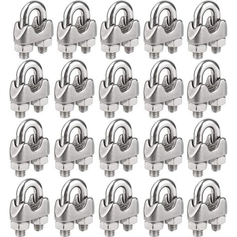 Lot de 20 serre-câbles M5 en acier inoxydable pour fixation de câbles en U pour câbles de gréement et câbles de tension (Ø 5 mm)