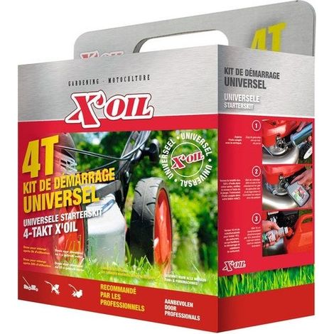 Kit de inicio universal de 4 tiempos para cortacésped, compuesto por: 1 jeringa de vaciado, 2 bidones de aceite de 4 tiempos de 0,6 L, 1 aditivo S (1/2)