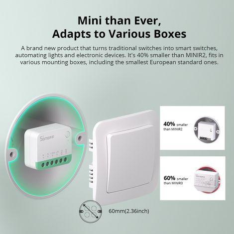 SONOFF MINIR4M Interrupteur Connecté WiFi(compatible Matter), 2 Voies Interrupteur Intelligent Micromodule, Mode Détacher le Relais, Contrôle APP, Mini Smart Switch Compatible avec Alexa, Google Home(