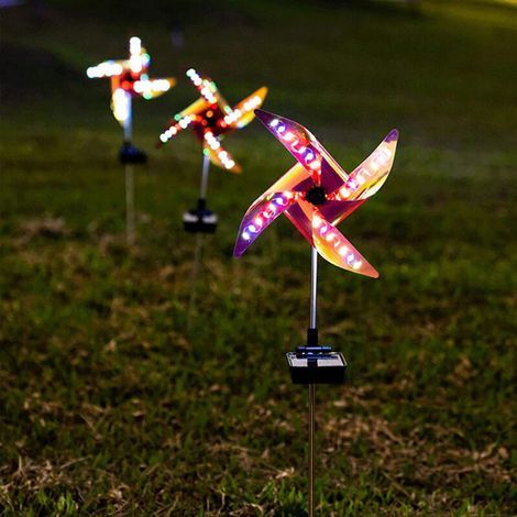 2 moulins à vent solaires – Étanches 4 couleurs – LED décoratives – Parfaits pour plate-bande, rond-point ou zone enfant (1/5)