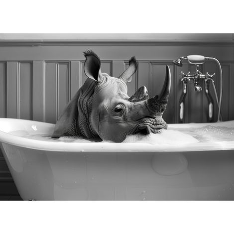 Tableau sur toile rhinocéros au bain 30x45 cm - Impression sur Toile Murale Décorative - Image imprimée en HD sur Toile - Toile sur Châssis en Bois FSC - Fabriqué en France (1/5)