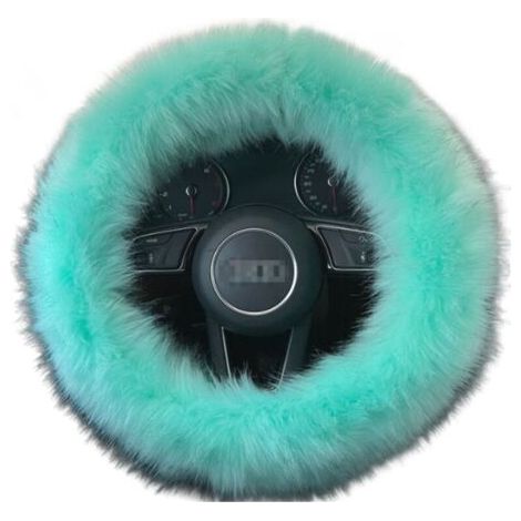 Housse de volant en fausse fourrure en peluche pour voiture camion SUV polaire moelleuse frein à main couverture de volant de voiture chaude vert (1/4)