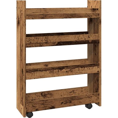Chariot de rangement étroit 4 niveaux vieux bois CFW976656 (1/5)