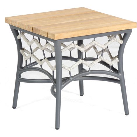 Sonnenpartner Yale Lounge-Tisch 45x45cm Beistelltisch silbergrau Teak/Alu/Polyrope
