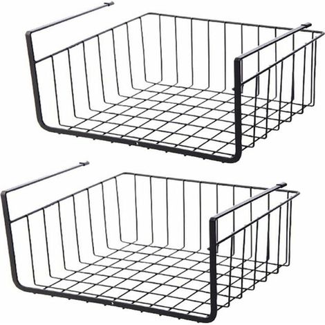 Panier Suspendu - Métallique - Empilable - Pour Cuisine Pantry Bureau Étagère Placard Salle De Bain - 2 Pièces - Noir (1/5)