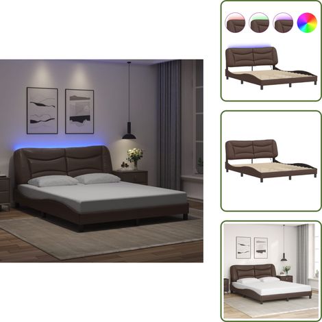 The Living Store Cadre de lit avec LED sans matelas Hvar marron 160x200 cm - Cadre de lit (1/5)