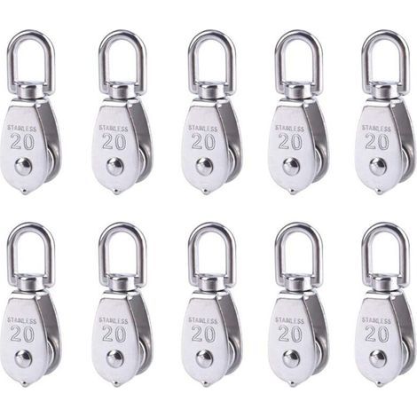 10 pièces en acier inoxydable câble métallique grue poulie bloc m20 grue de levage crochet pivotant simple poulie bloc fil suspendu roue de remorquage (1/5)