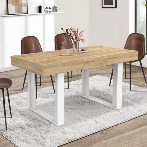 PHOENIX Mesa de comedor rectangular extensible para 4-6 personas en madera y blanco 120-160 cm