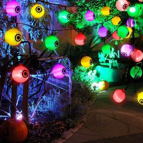 Guirlande lumineuse d'Halloween en forme d'yeux, 3 m (10 pi), 20 LED, décoration d'Halloween mignonne et effrayante, étanche, pour l'intérieur et l'extérieur, idéale pour les fêtes et la maison. (1/5)