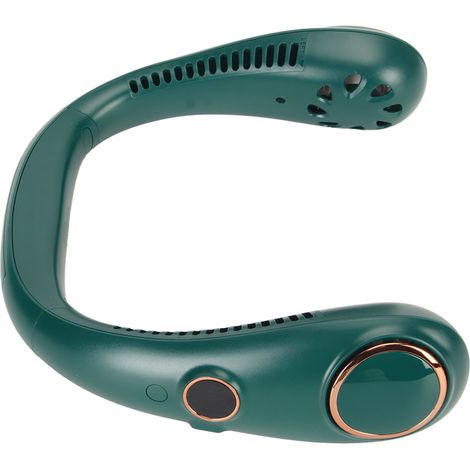 Ventilateur de cou portable sans pales, refroidissement à 360°, 3 vitesses, mains libres, batterie 2400 mAh rechargeable par USB, à suspendre, pour l'extérieur, vert (1/5)
