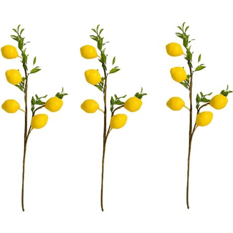Paquete de 3 ramas artificiales de limón de 48 cm - Bonitas ramas de limón amarillas - Decoración del hogar, decoración navideña, decoración rústica, centros de mesa y decoración del hogar