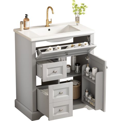 Meuble vasque 76 x 46 x 87 cm gris (1/5)