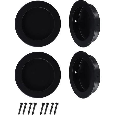 Poignée de porte encastrée noire, baguette ronde en acier (1/4)