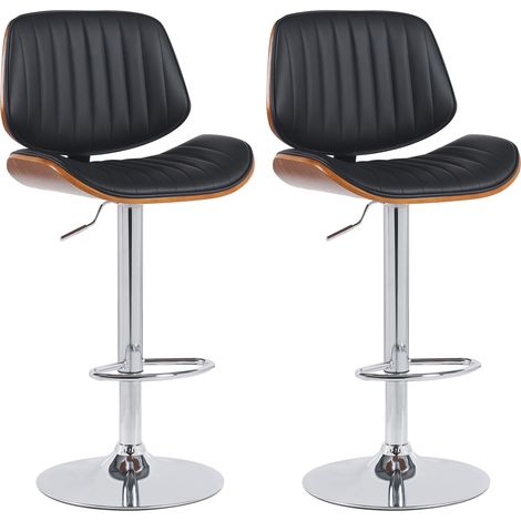 Lot de 2 tabourets de bar Clawson en similicuir Noyer / Noir Chrome (1/5)