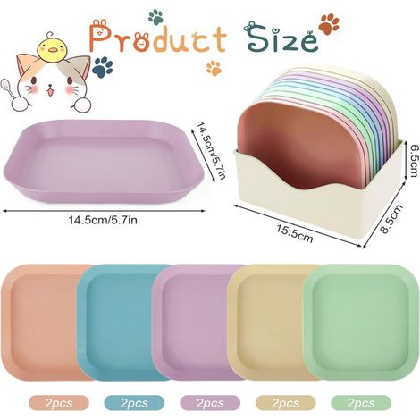 Lot de 10 Assiettes pour Chat en Plastique, Gamelles Empilables et Lavables au Lave-vaisselle, Plateaux d'Alimentation pour Animaux