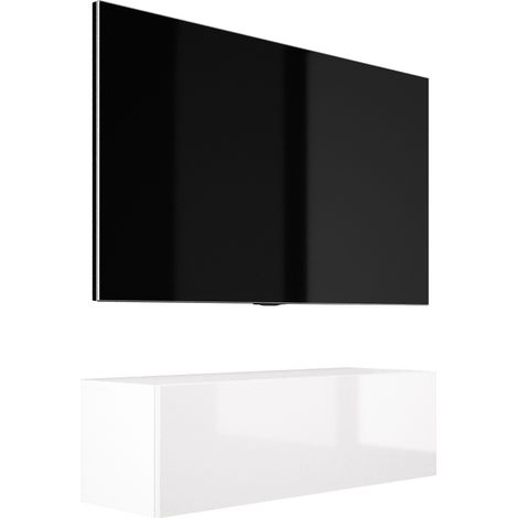 Meuble TV Suspendu, 100 × 34 × 32 cm, Blanc Mat / Blanc Brillant (1/5)