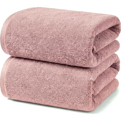 Lot de 2 Draps de Bain 70x140 cm, Serviettes de Douche, Coton Rose (1/5)