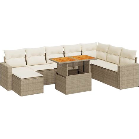 Set Divano da Giardino 9 pz con Cuscini Beige in Polyrattan vidaXL (1/5)