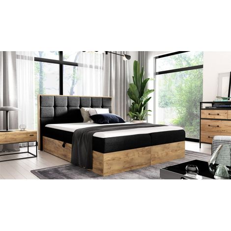 Boxspringbett Schlafzimmerbett KALYPSO 180x200cm Stoff Schwarz inkl. Bettkasten (1/4)
