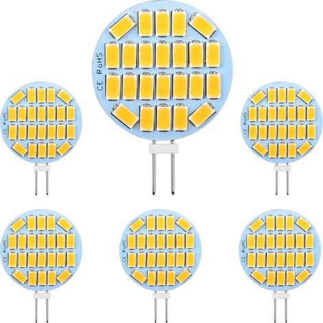 Ampoule LED G4 3 W, AC12–24 V, 300 lm, blanc chaud 3000 K, 24 LED SMD 5730, équivalent à une ampoule halogène de 30 W, non dimmable, ampoule LED G4 ronde pour éclairage de meubles, éclairage général, (1/5)