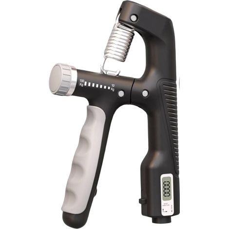 Dispositivo elettronico per il rafforzamento delle mani nero, resistenza regolabile da 10 a 100 kg, per l'allenamento fisico delle mani e degli avambracci. (1/5)