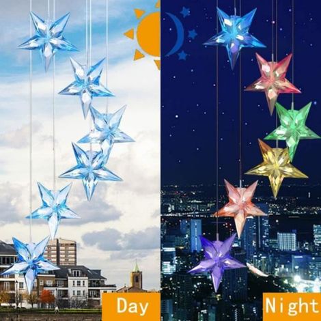 Carillon Solaire - Étoile Bleue - Étanche IP44 - Mobile avec LED - 1 Pièce