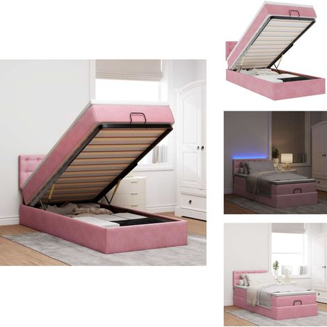 Lit ottoman avec matelas et LED rose 80x200cm velours - Lit Ottoman - Lits Ottomans - Cadre De Lit - Cadre De Lit Avec Rangement (1/5)