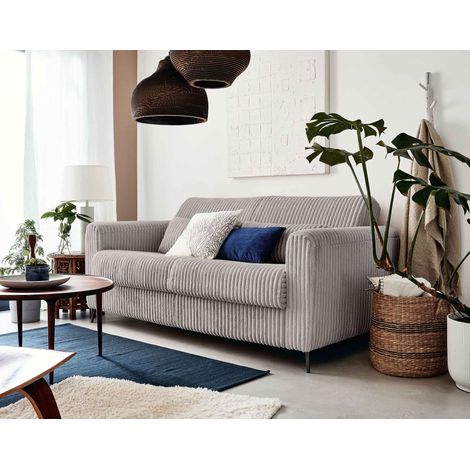 Owen - canapé 3 places convertible - couchage quotidien - matelas 12 cm - en velours côtelé grosses côtes