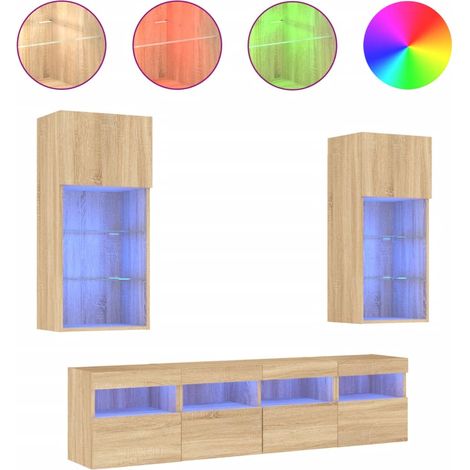 Maison Exclusive - 5-tlg. Wohnwand mit LED-Beleuchtung Sonoma-Eic