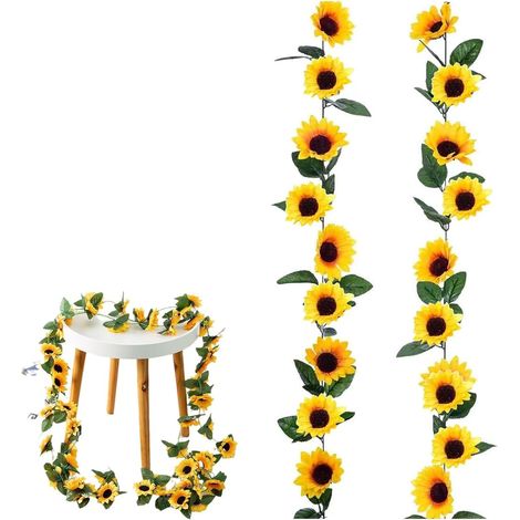 2 PCS Vigne de Tournesol Artificiel, 2.3m Guirlande à Suspendre, 7.5ft Fleur Deco, Guirlandes de Tournesols (1/5)